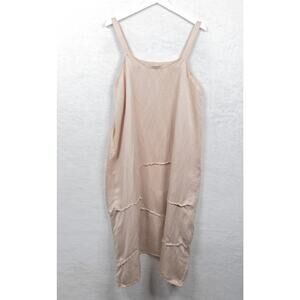 HOMEFROCKS 100% Silk Lagenlook Pintuck Barrel Tank Dress Minimalist Neutral Sz L